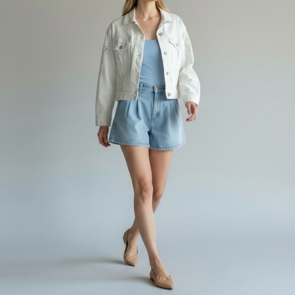 Joie Roslena Porcelain Off White Eyelet Oversized Denim Jean Jacket S